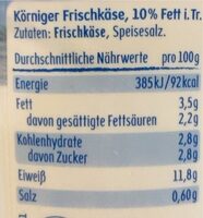Körniger Frischkäse - Nutrition facts - de