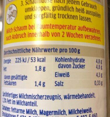 Milchschaum - Nutrition facts - en