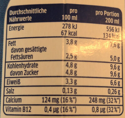 Frische Milch 3,8% Fett - Nutrition facts - de