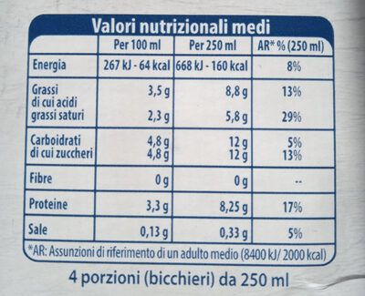 Latte intero UHT - Nutrition facts - it