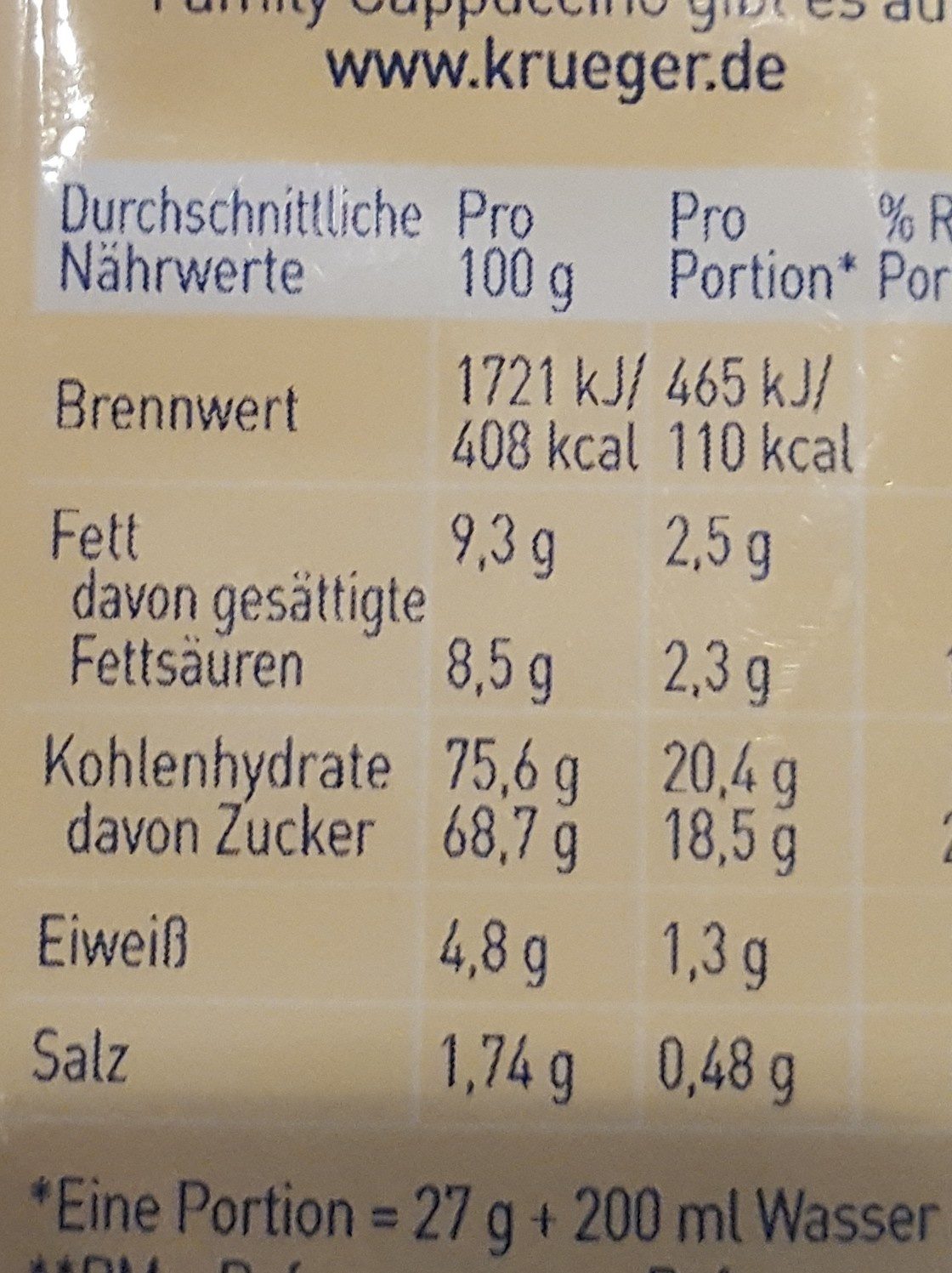 Krüger Family White Cappuccino Cremig - Nutrition facts - de