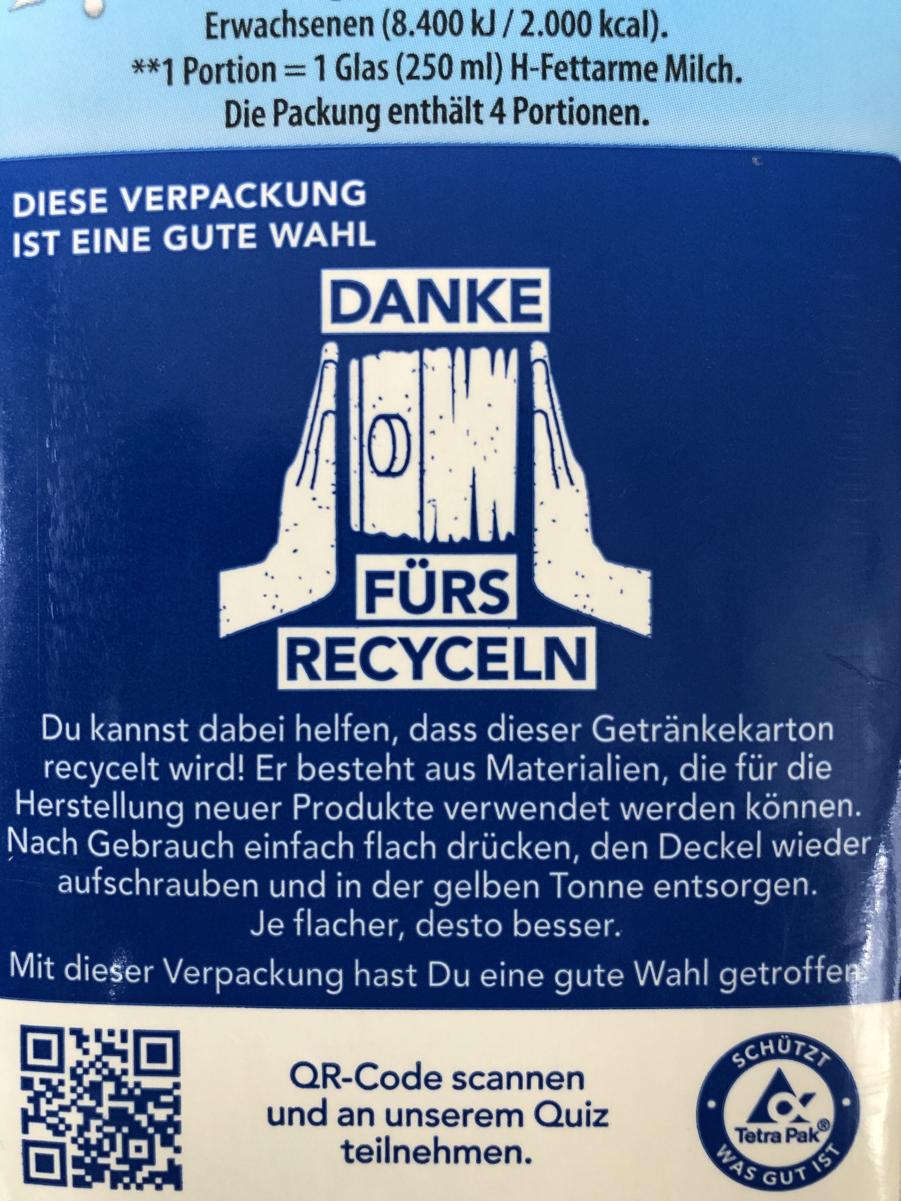 Haltbare Fettarme H-Milch 1,5 % Fett - Recycling instructions and/or packaging information - en