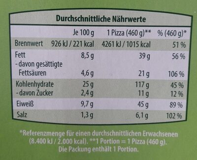 Steinofenpizza Spinat-Feta - Nutrition facts