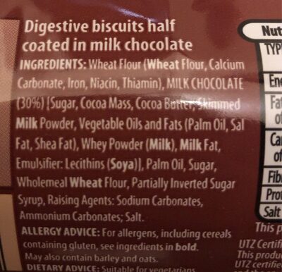 Milk chocolate digestive - Nutrition facts