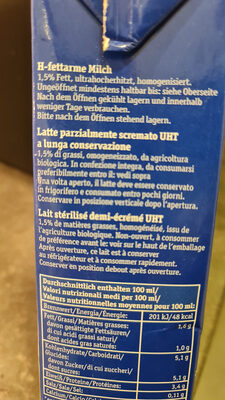 Haltbare Bio-Alpenmilch 1,5 % - Ingredients - de