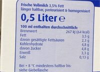 Milch 3,5% - Nutrition facts - de