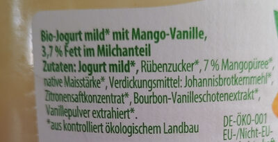 Andechser Molkerei Jogurt Auf Frucht, Mango Vanille - Ingredients - de