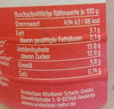 Jugurt mild Himbeere - Nutrition facts - de