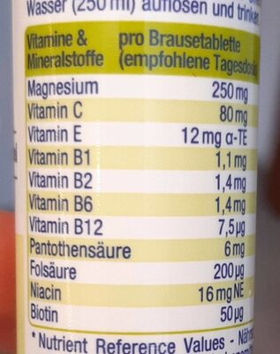 Vivede Magnesium + B Komplex, Vitamin C und E - Nutrition facts - de