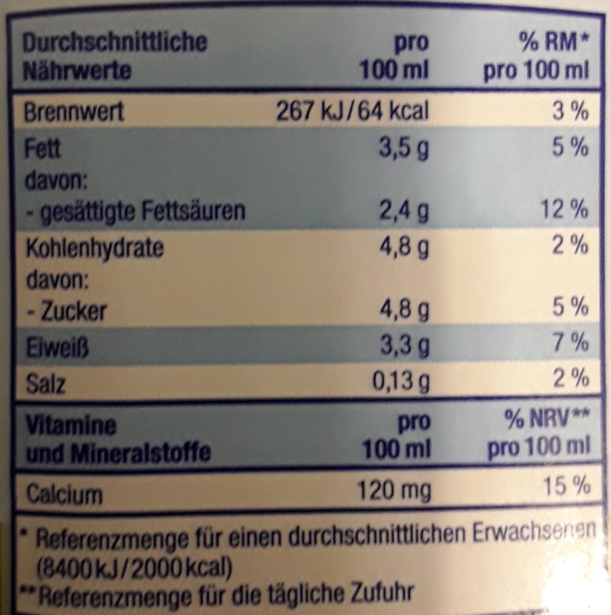 Gutes Land H-Vollmilch 3,5% - Nutrition facts - de
