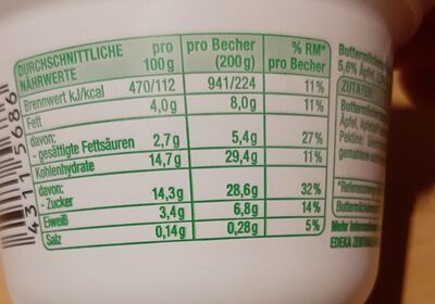 Buttermilch Dessert - Nutrition facts - de