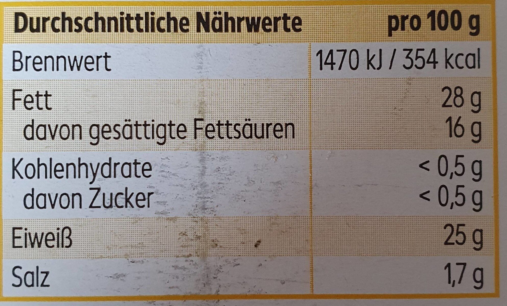 Butterkäse in Scheiben (mild) - Nutrition facts - de