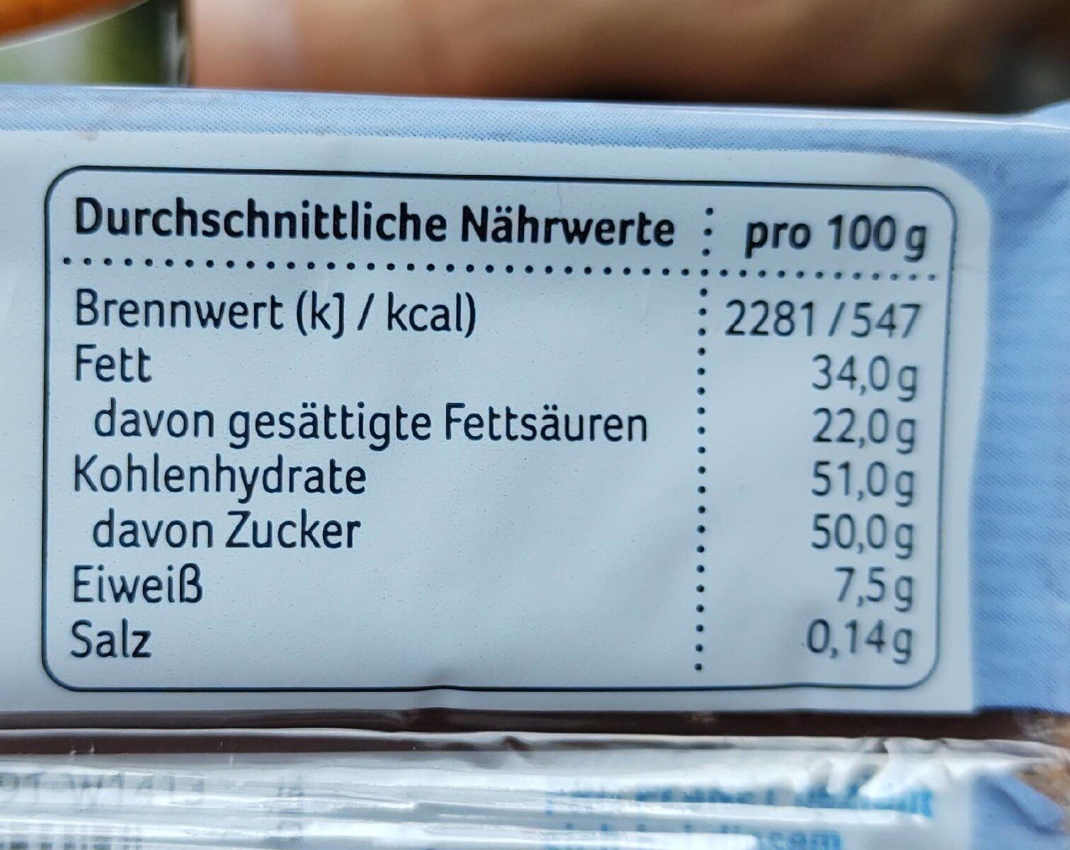 Vollmilch Kuvertüre - Nutrition facts - de
