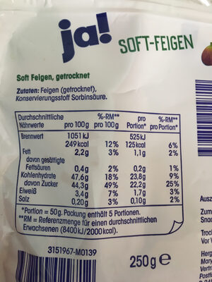 ja! Soft-Feigen, getrocknet - Nutrition facts - de