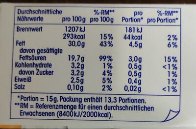 H-Schlagsahne 30% Fett - Nutrition facts