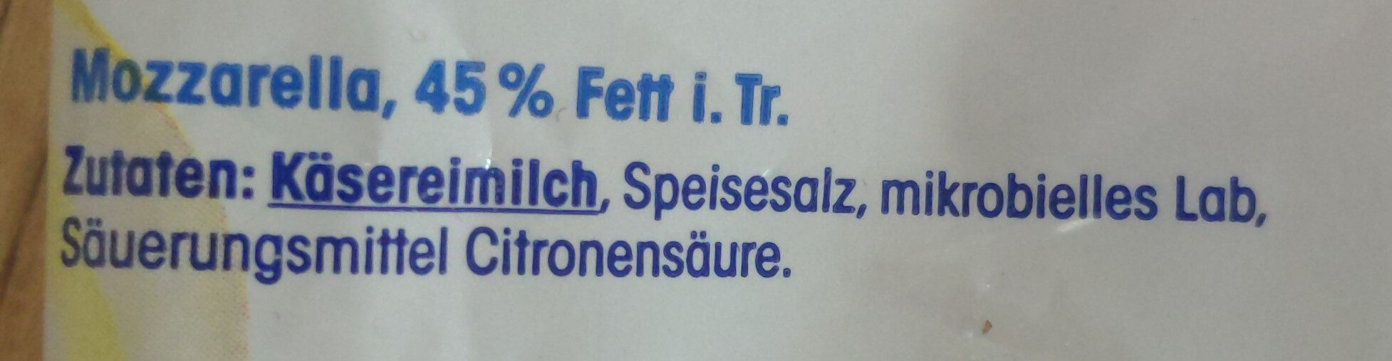 Mozzarella, 45% Fett i. Tr. - Ingredients - de