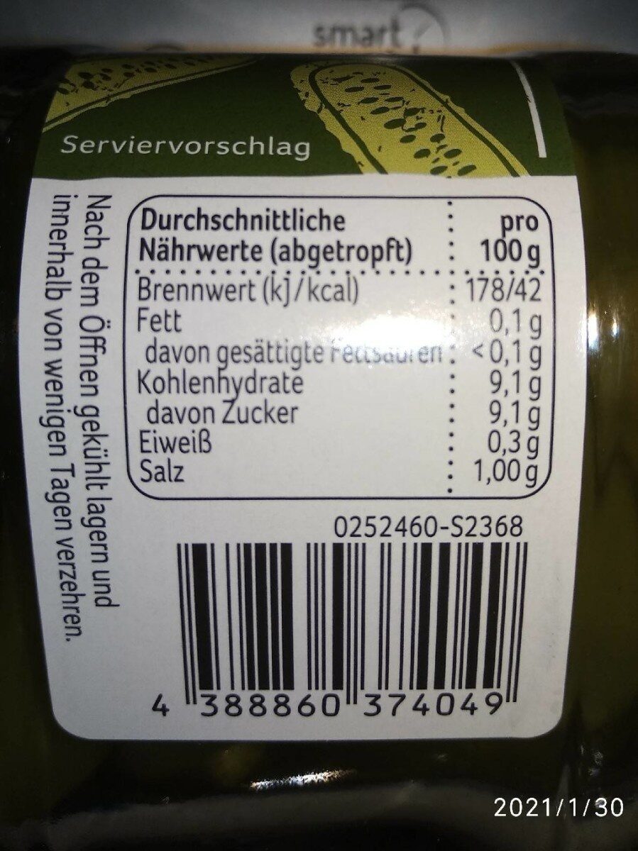 Gurken - Brotzeit - Nutrition facts - de