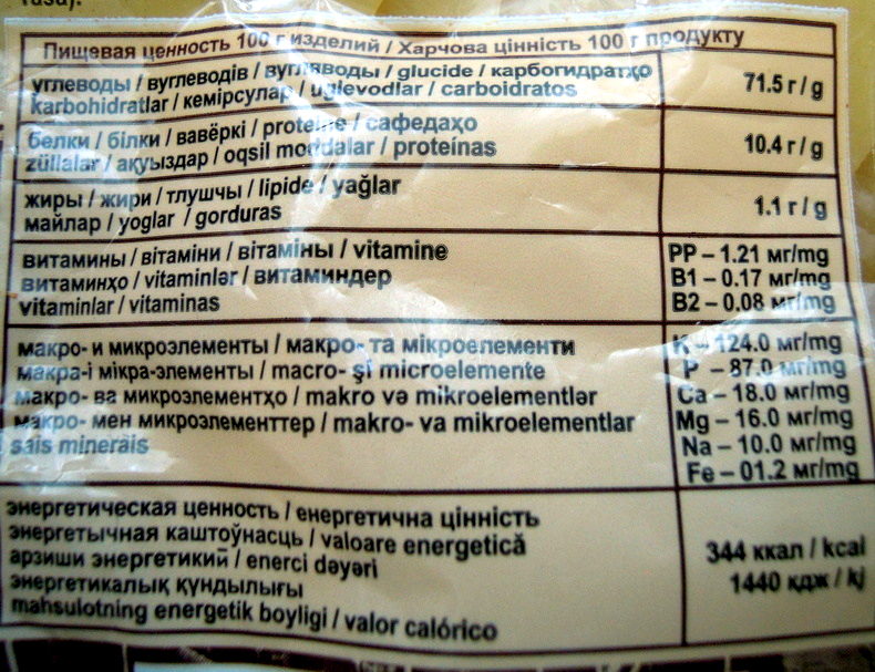 Лапша бешбармачная «Fillini» - Nutrition facts - ru
