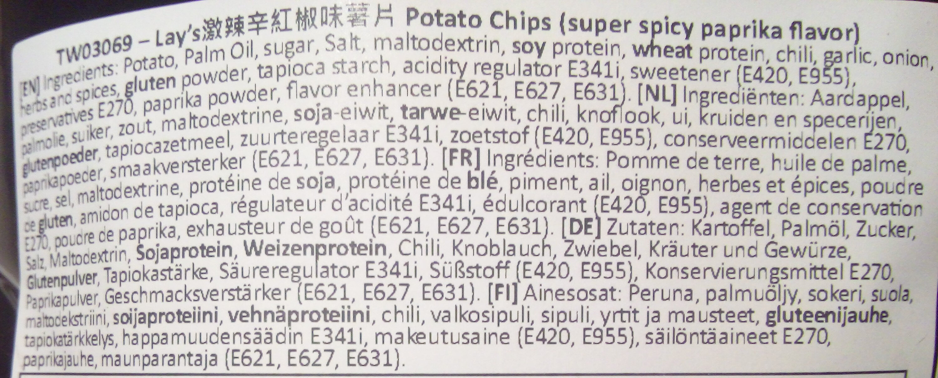 Chips saveur paprika super pimenté - Ingredients - fr