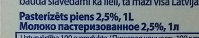 2.5% pasterizēts piens - Ingredients - lv