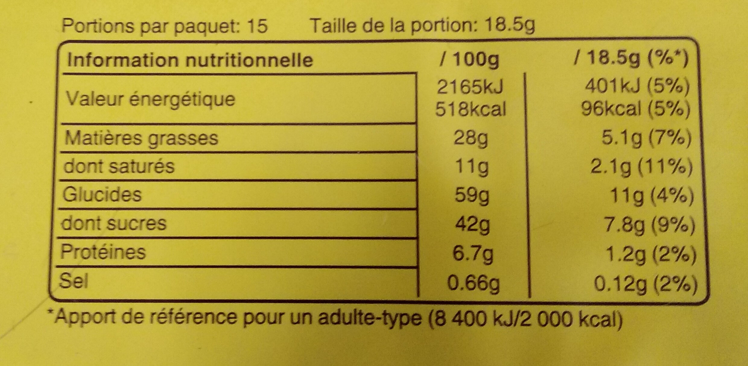 Balisto - Nutrition facts - fr