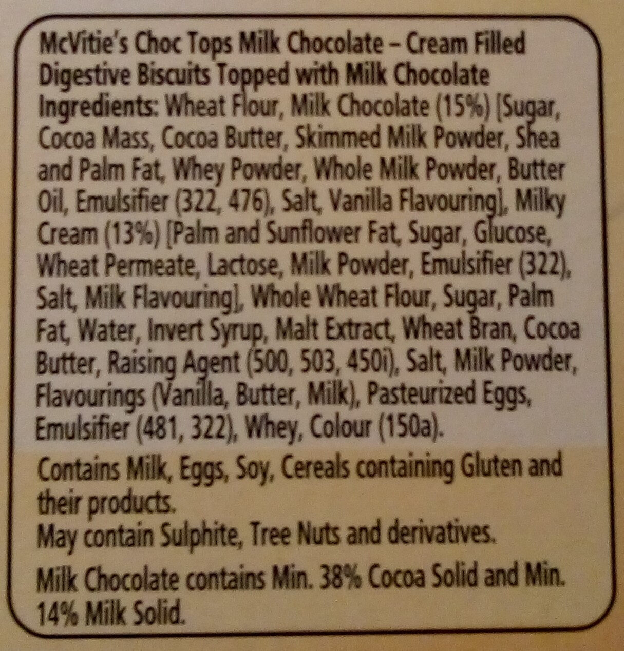 ChocTops Milk Chocolate - Ingredients - en