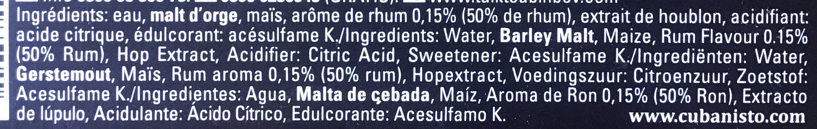 Cubanisto - Ingredients - fr