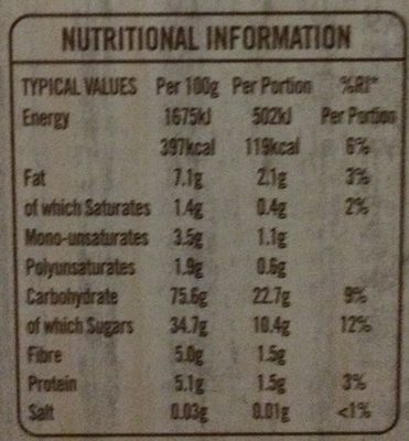 Frusli Cereal Bars - Nutrition facts - fr