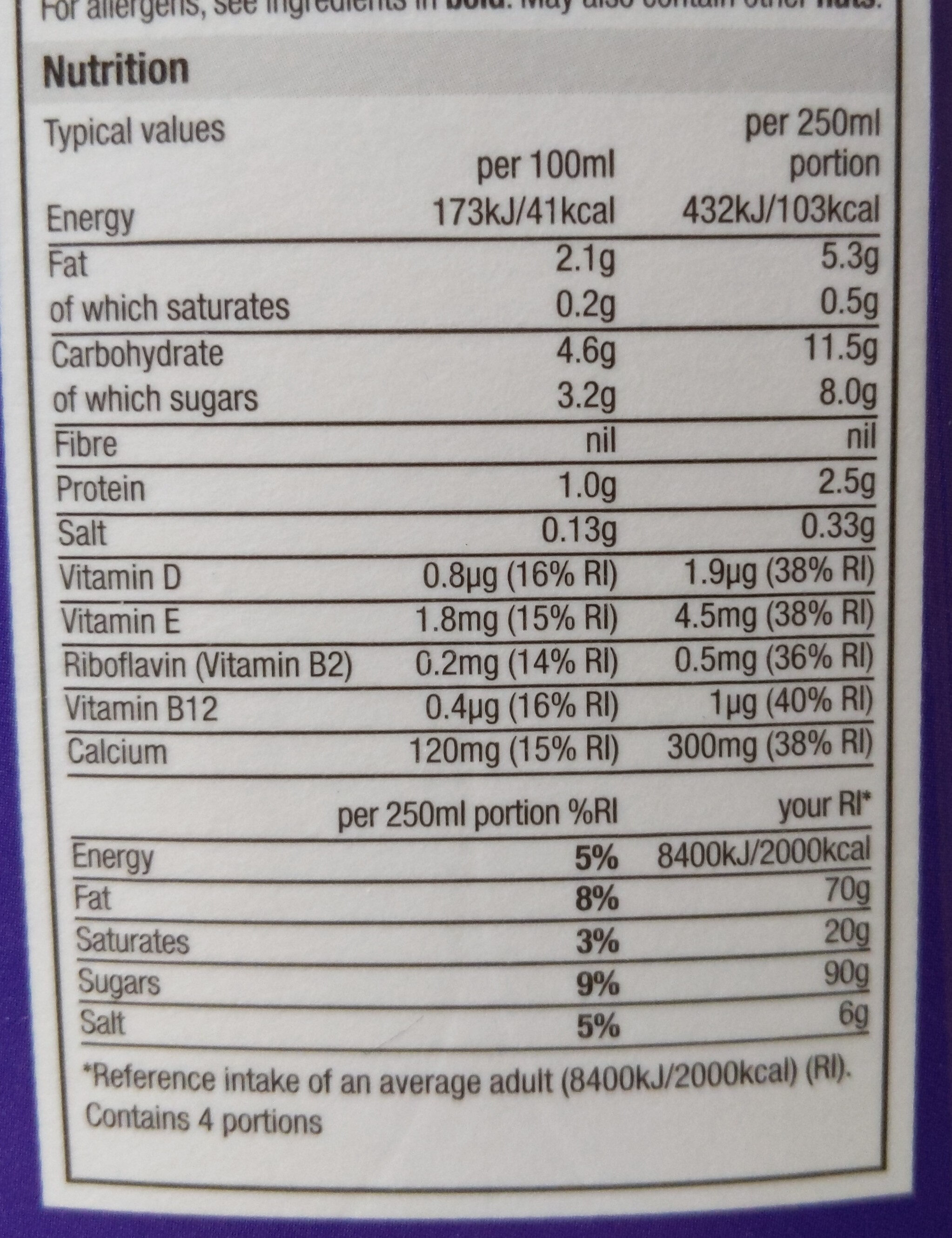 Hazelnut drink - Nutrition facts - en