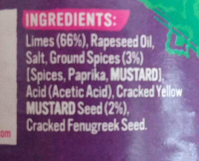 Pataks On the Side Lime Pickle - Ingredients