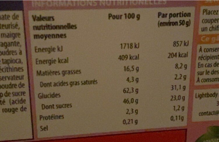 Licorne - Nutrition facts - en