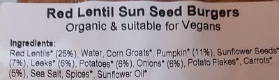 Red lentil sun seed burger - Ingredients - en