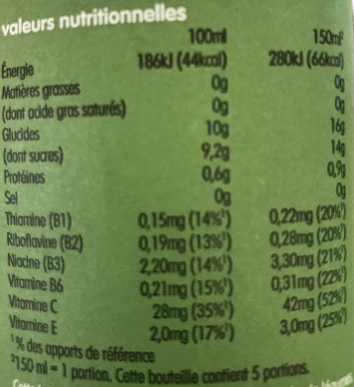 Super Vert - Nutrition facts - fr