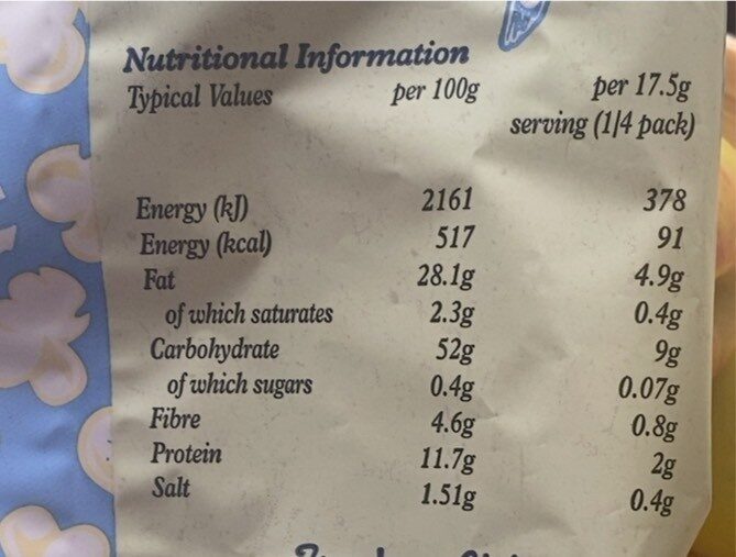 Popcorn Lightly Sea Salt - Nutrition facts - en