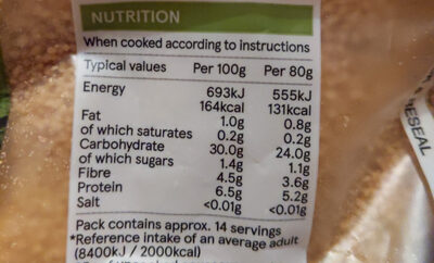Tesco Wholewheat Couscous - Nutrition facts - en