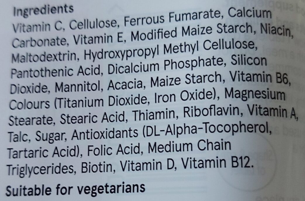 Multivitamins and Iron - Ingredients - en