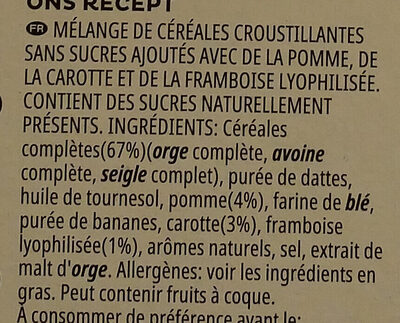 Extra Framboises, pommes et Carottes - Ingredients - fr