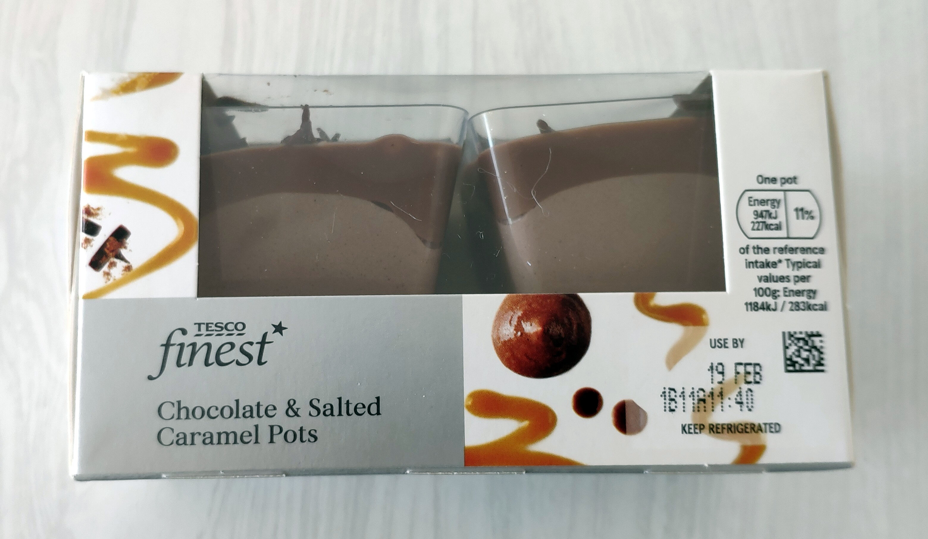 Chocolate and Salted Caramel Pots   Tesco   20g