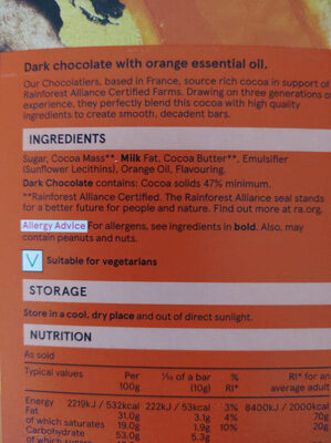 Zesty orange Dark chocolate - Ingredients - en