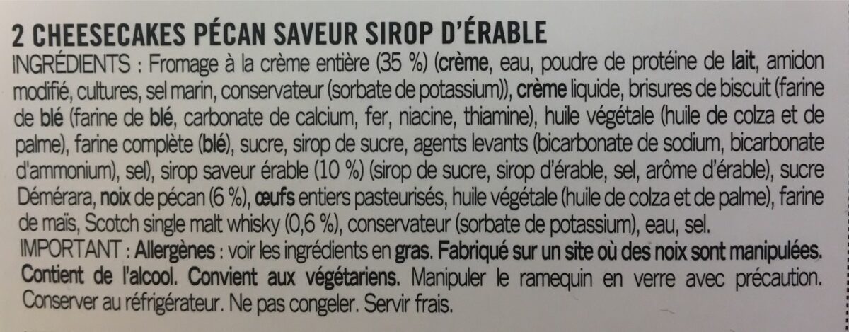 Cheesecakes pécan saveur sirop d'érable - Ingredients - fr