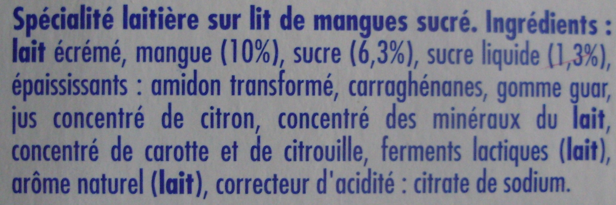 Danio minis (0 % MG) Mangue - Ingredients - fr
