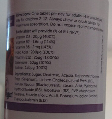 VEG 1 90 Multivitamin Chewable Tablets, Blackcurrant flavour - Ingredients - en