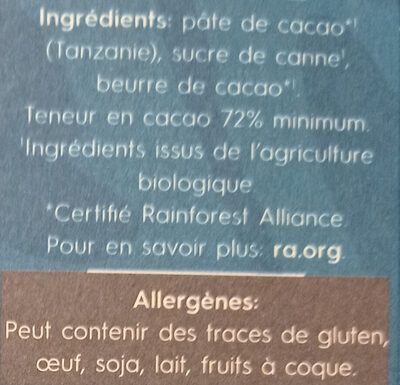 TANZANIA 72% COCOA - Ingredients - fr