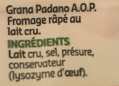Grana padano - Ingredients - fr