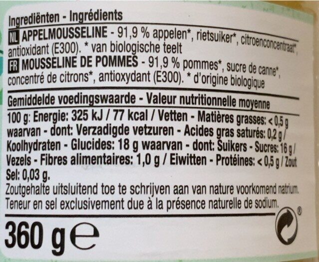 Mousseline pommes Bio - Nutrition facts - fr