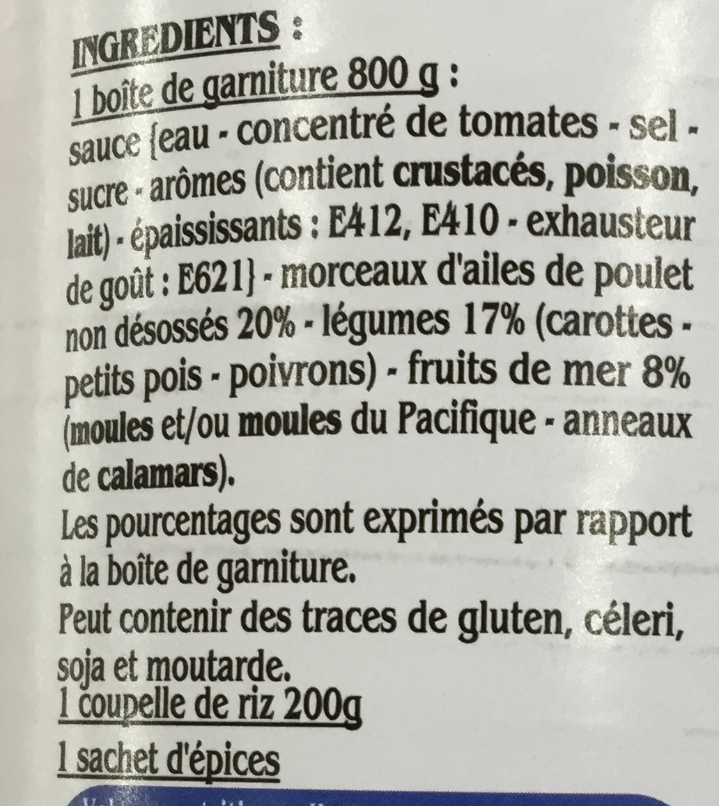 Paella Volaille et Fruits de Mer - Ingredients - fr