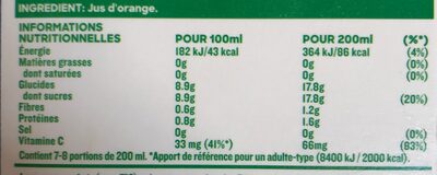 Tropicana Pure premium oranges pressées sans pulpe format familial 1,5 L - Nutrition facts - fr