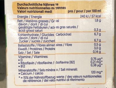 Soya Drink - Vanille - Nutrition facts - de
