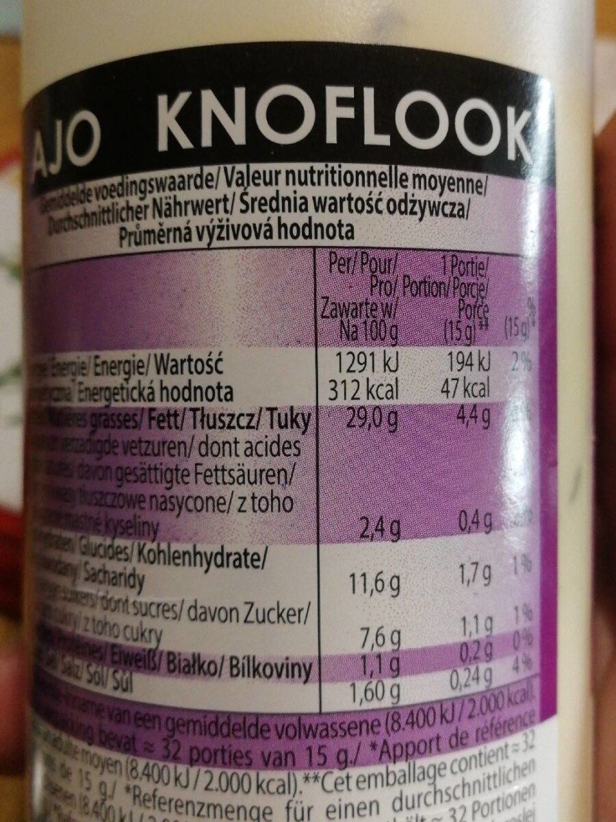 Knoflook Sauce - Nutrition facts - de