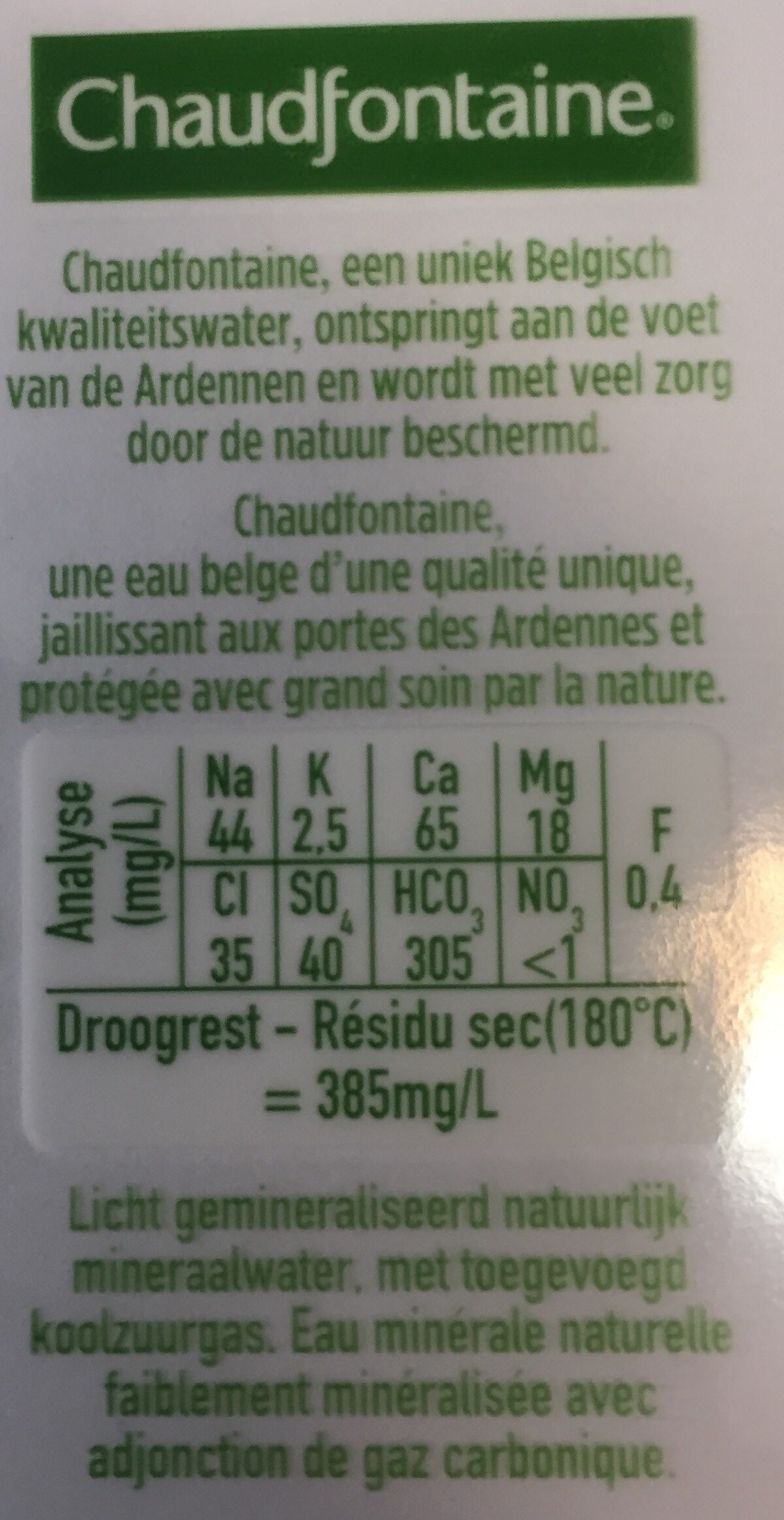 Chaudfontaine Légèrement Pétillante Pet 50CL - Ingredients - fr